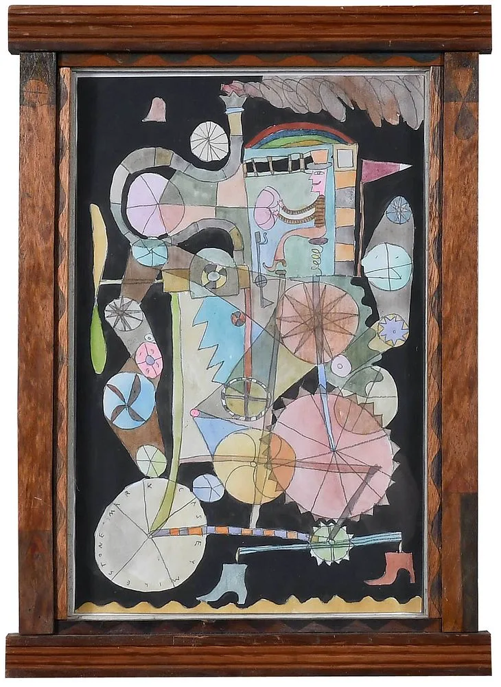 Mark Casey Milestone, Man driving mechanical bicycle, watercolor and pencil on paper