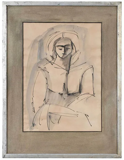 Olen L. Bryant, Figural Study, 1966, ink and wash on paper