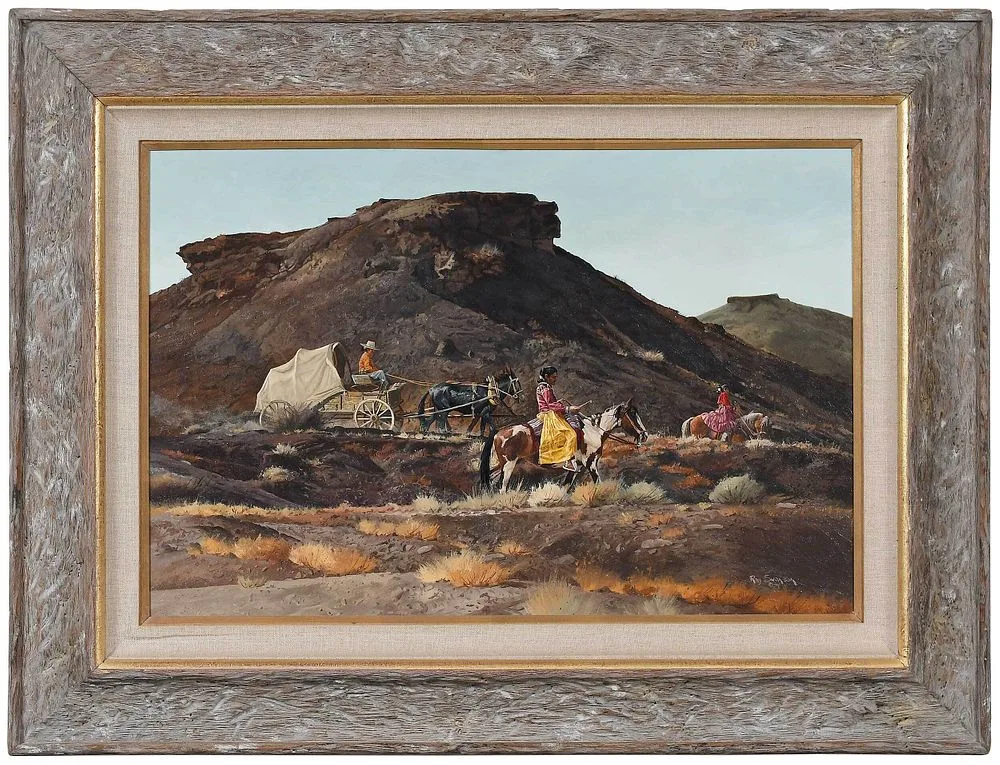 Heading Home by Ray Swanson, 1974, oil on Masonite, sold Mar 2022