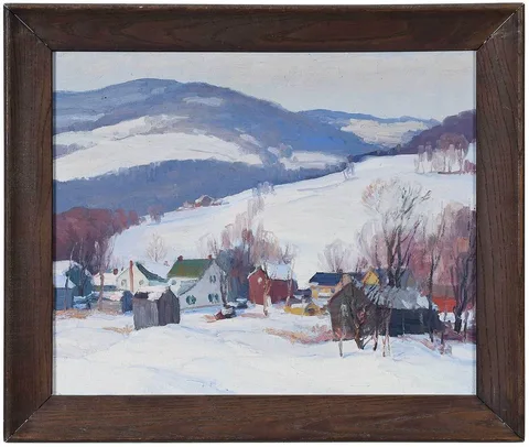 George Renouard, Snowy Village, oil on canvas