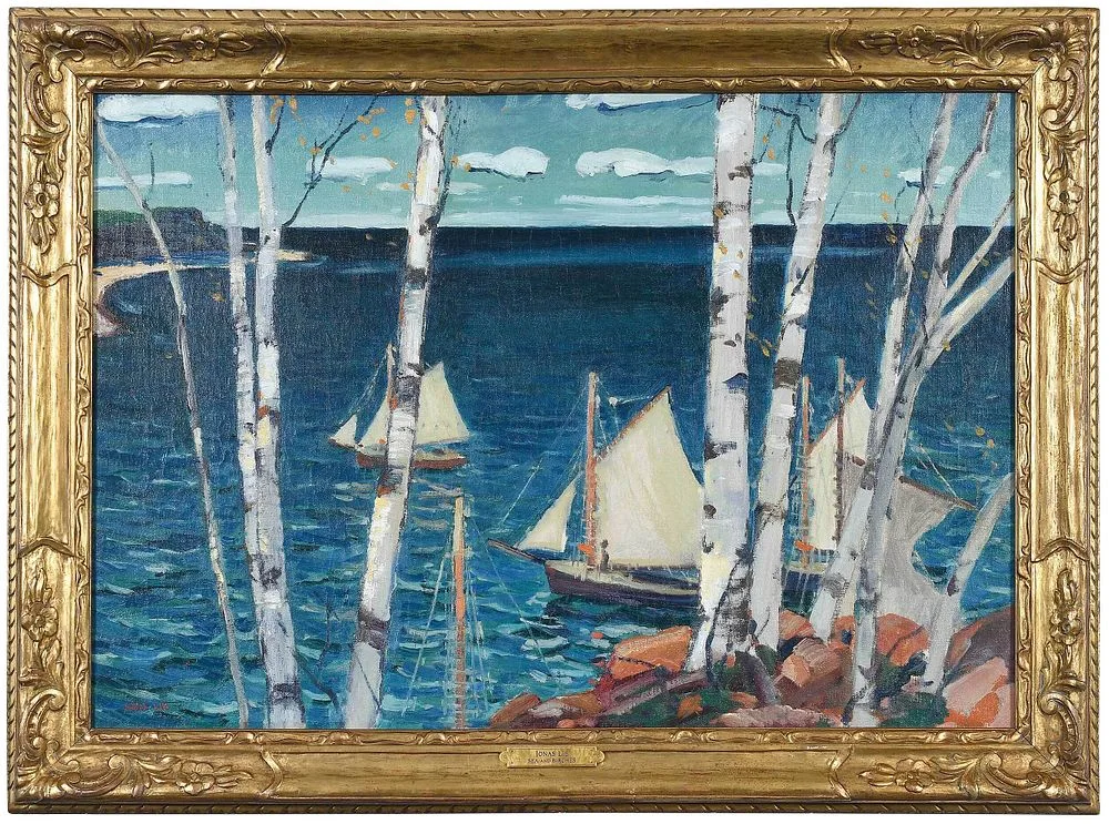 Jonas Lie, Sea and Birches, oil on canvas
