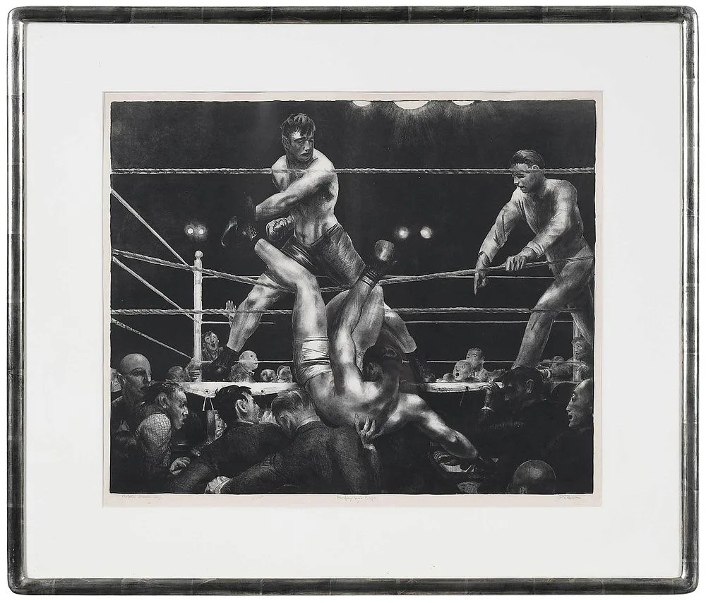 George Bellows, Dempsey and Firpo (M. 181), 1923-1924, lithograph on Basingwerk Parchment paper with watermark
