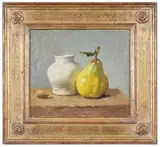 Robert Kulicke, Almond, White Vase and Pear with Leaf