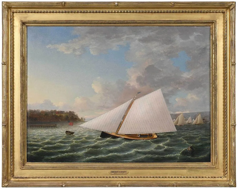 John W. A. Scott, Crossing the Finish Line, on the Hudson River, 1855, oil on canvas
