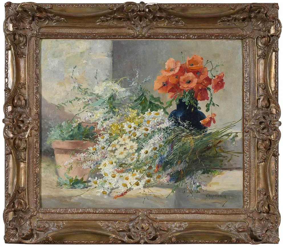 Edmond Van Coppenolle, Still Life with Summer Flowers, oil on canvas