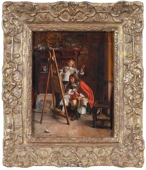 Jean-Louis-Ernest Meissonier, Les Deux Van de Velde, the brothers Van de Velde, Willem (1633-1707) and his brother Adriaen (1636-1672), oil on panel