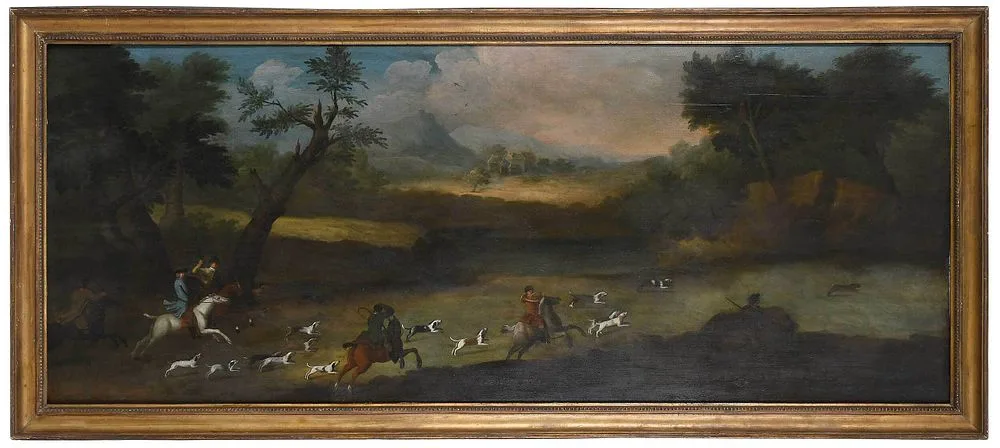The Hare Hunt by James Ross, oil on wood, sold Mar 2022