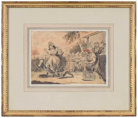Caricature of a Rat Chase, not apparently signed, ink and ink wash by Isaac Cruikshank, watercolor on paper, sold Mar 2022