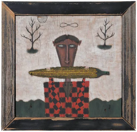 Jay Schelte, Corn eaters, oil on wood