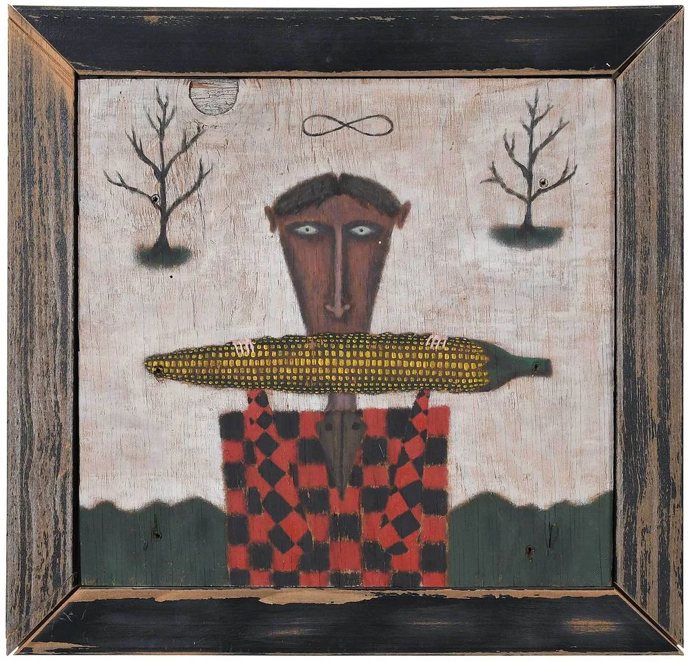 Jay Schelte, Corn eaters, oil on wood
