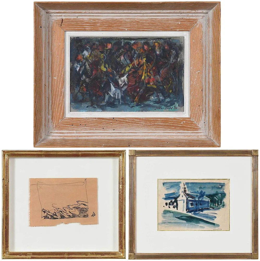 Three Works: Mass and Speed by Lamar Dodd, oil on board, sold Mar 2022