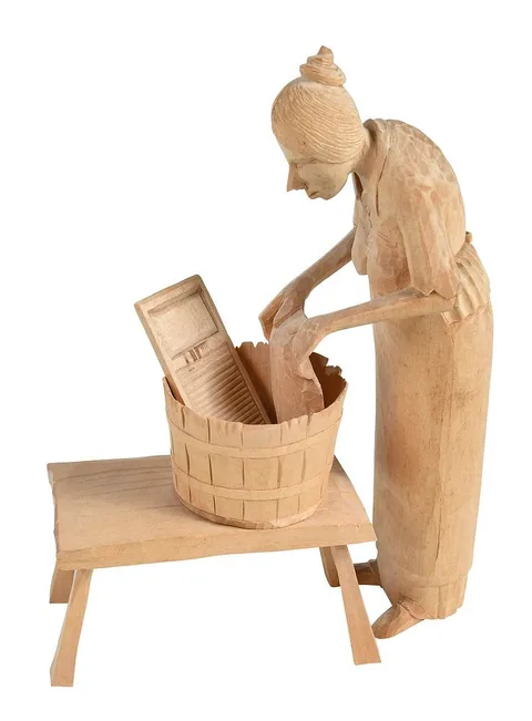 Edsel Martin, Carved Wood Figural Group, carved three piece figural group including: washer woman