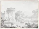 Joseph Vernet, Paysage d?Italie, lavandiŠres … la riviŠre, chalk, ink