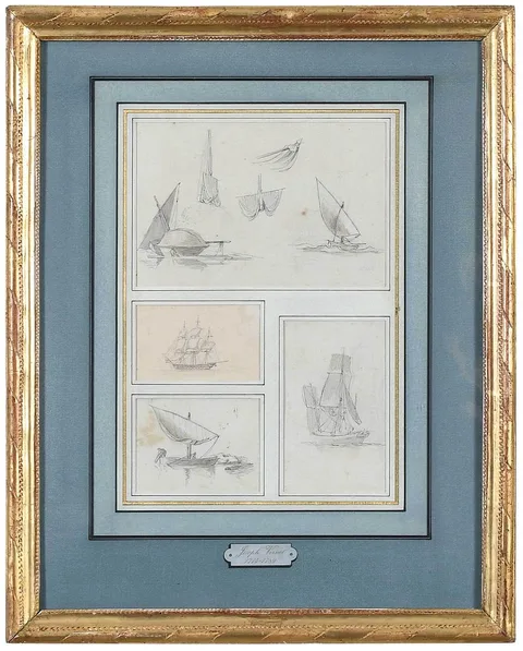 Joseph Vernet, Four boat studies, pen and ink