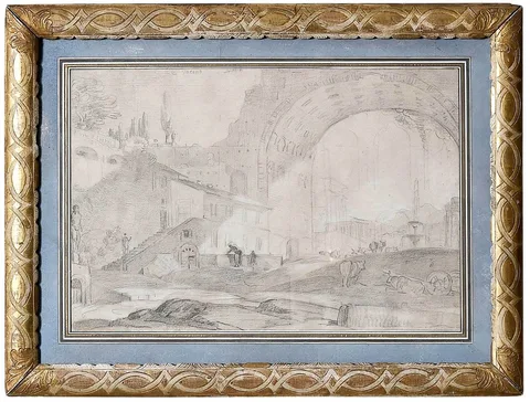 Étienne Jeaurat, Vue du Campo Vaccino, black chalk heightened with gouache on laid paper