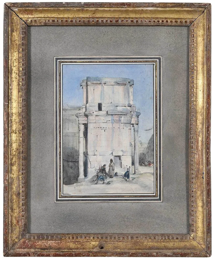 Michel Martin Drolling, Personnages dans le Forum … Rome, watercolor over charcoal on paper