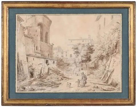 Int‚rieur de Ferme by Jean Antoine Constantin, ink and ink wash over pencil, sold Feb 2022