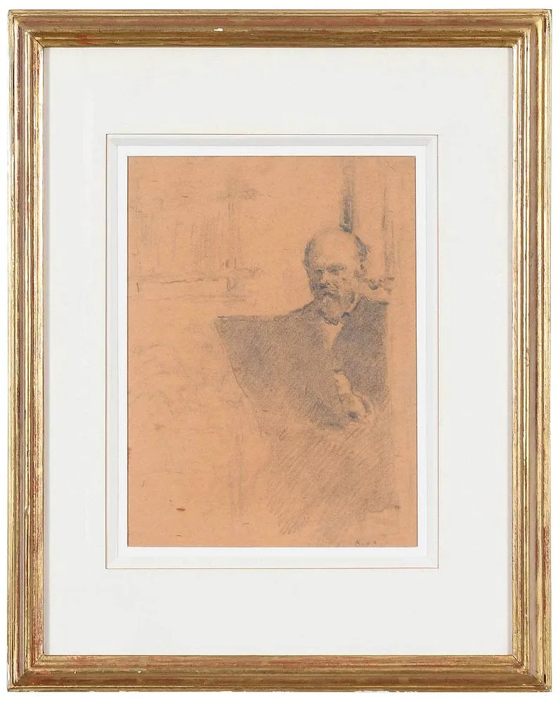 Autoportrait by Ker-Xavier Roussel, circa 1920, pencil on thin brown paper, sold Feb 2022