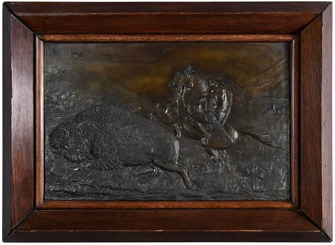 Samuel James Kitson, Buffalo Hunt, bronze relief plaque