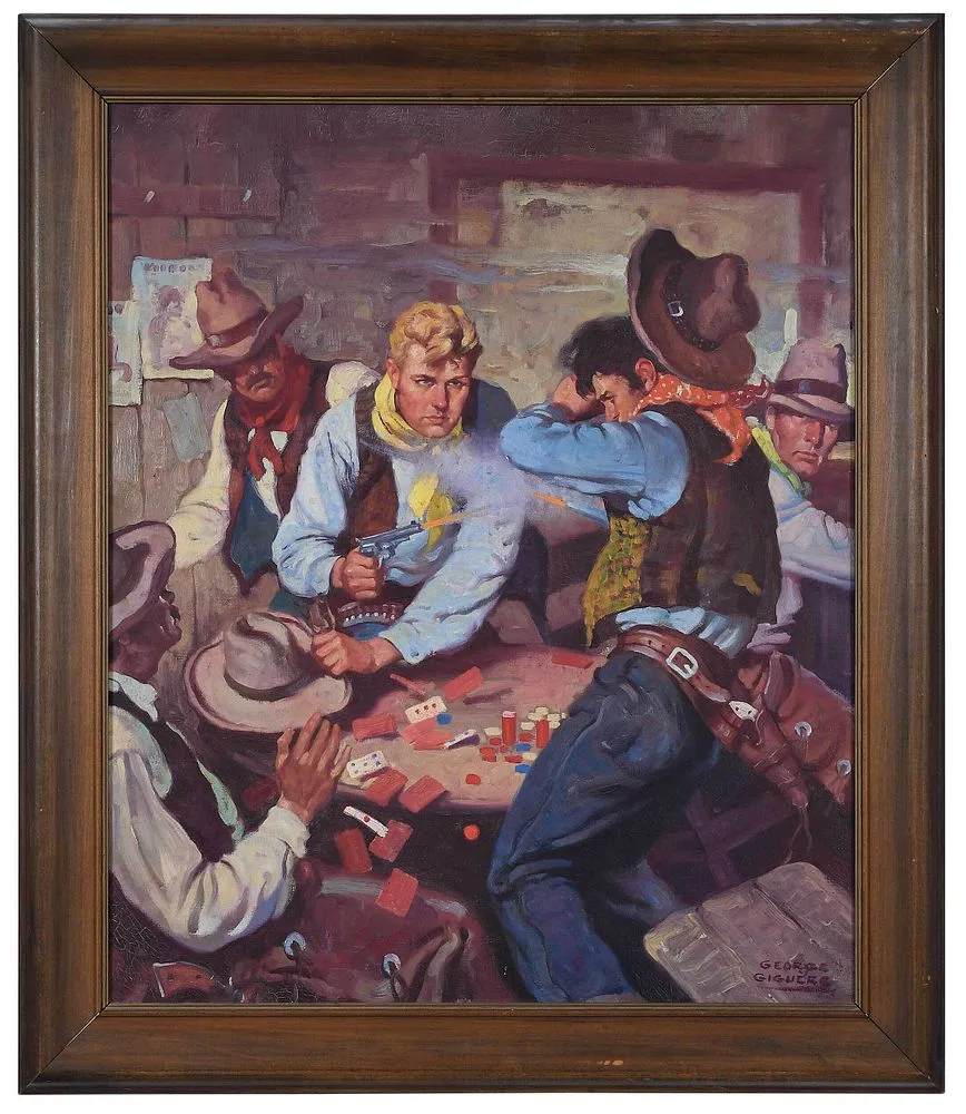 Quick Triggers by George Giguere, oil on canvas, sold Feb 2022