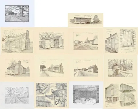 Bob Grenko, 14 Views of Lavington Plantation, South Carolina, 1999, ink drawings