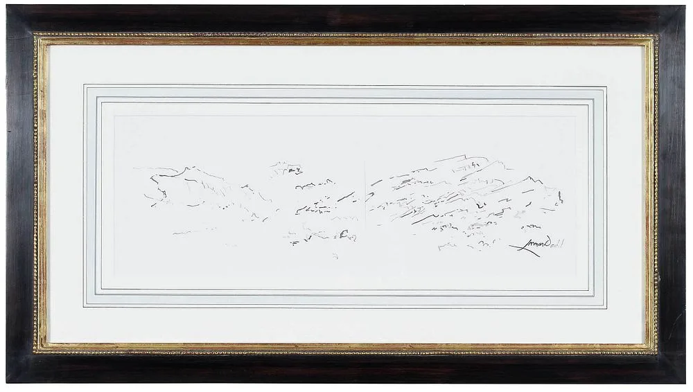 Cortona Valley by Lamar Dodd, ink on paper, sold Feb 2022