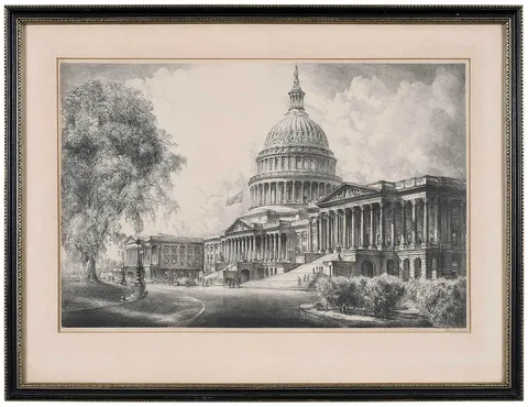 United States Capitol, second quarter 20th century by Louis Orr, etching, offered Feb 2022
