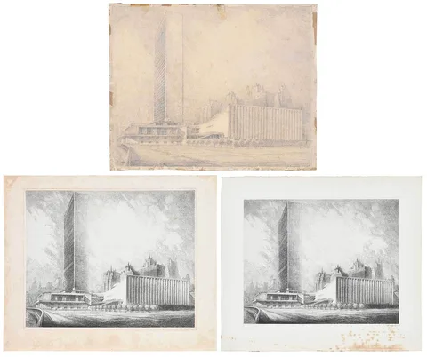 Louis Orr United Nations, Drawing, Two Etchings, pencil on card