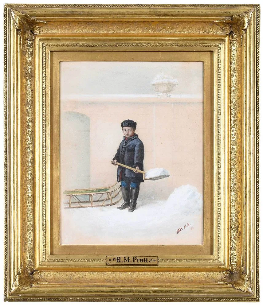Winter Chores by Robert M. Pratt, 1875, watercolor, offered Dec 2021