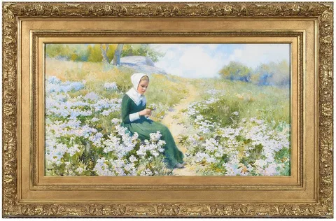 Gathering Wildflowers by William J. Whittemore, watercolor on paper, offered Dec 2021