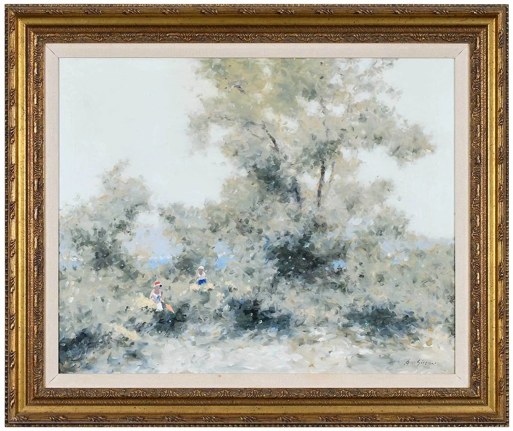 Summertime by an Inlet by Andre Gisson, oil on canvas, sold Dec 2021