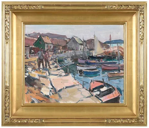 Carl Peters, Pigeon Cove Harbor, oil on canvas board