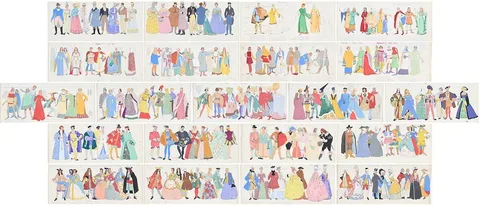 Marguerite Loeb McBey, Illustrated British fashion timeline, finely rendered costuming from William I (1066 A.D.) to Queen Victoria (1850 A.D.), 1933, gouache