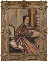 James McBey, Portrait of Marguerite McBey in a Striped Robe