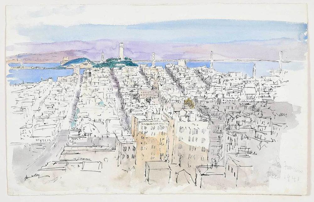 California by James McBey, 1941, watercolor and ink on paper, sold Dec 2021