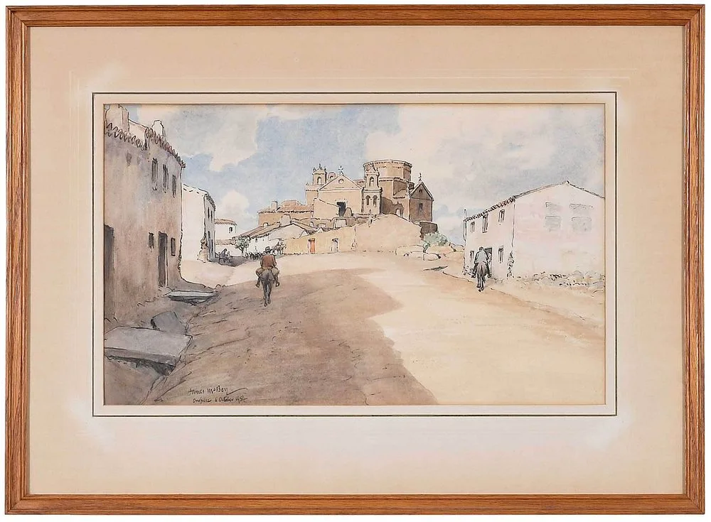 Oropesa, Spain by James McBey, 1954, watercolor and ink, sold Dec 2021