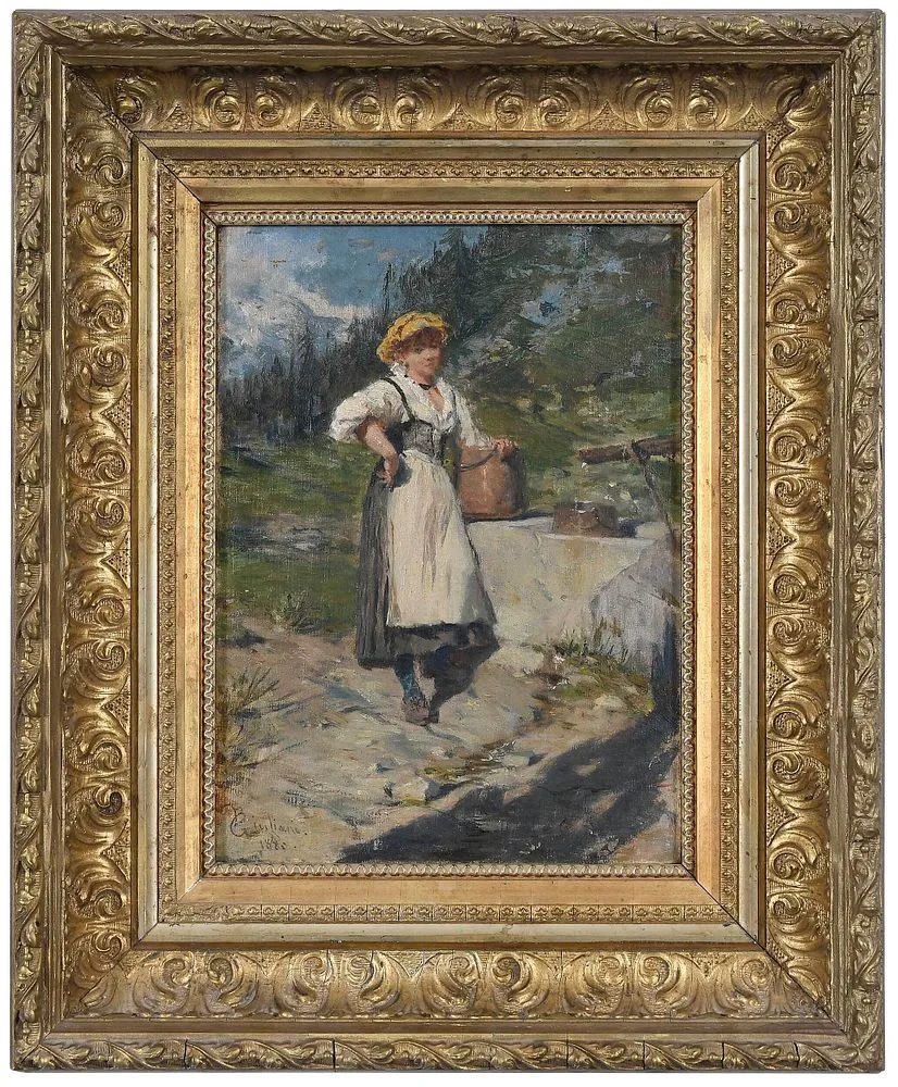At the Well by Bartolomeo Giuliano, oil on canvas, offered Dec 2021