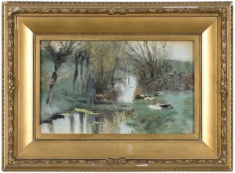 Geo Poggenbeek, Ducks in a Canal, watercolor on paper