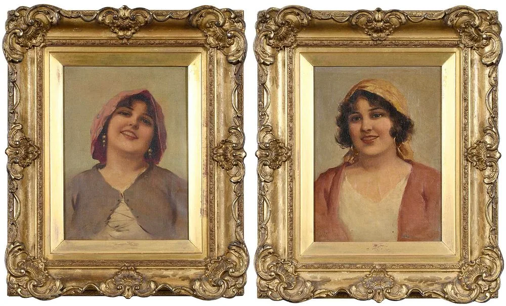 Eduardo Forlenza, Pair: Portraits of Smiling Women, both signed lower left "Forlenza, oil on canvas