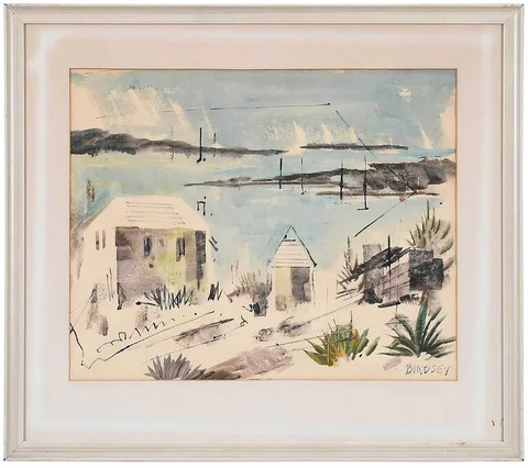Alfred Birdsey, Harbor Scene, mixed media on paper