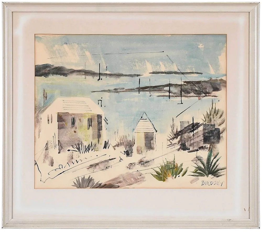 Alfred Birdsey, Harbor Scene, mixed media on paper