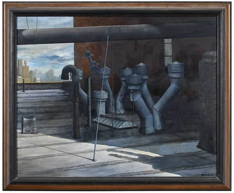 Jan Rithamer, Rooftop Vents, 1978, oil on canvas