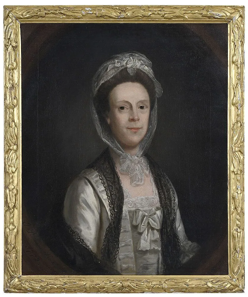 John Simmons, Woman in a White and Black Lace Trimmed Gown, 1772, oil on canvas