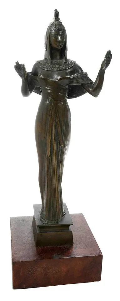 Théodore Rivière, A rare Egyptian figural sculpture, possibly Nefertiti, patinated bronze