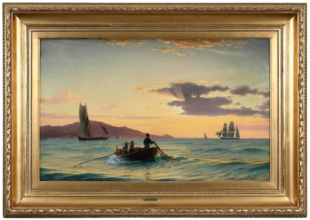 Christian Frederic Eckardt, Shipping Off the Coast at Sunset, 1875, oil on canvas