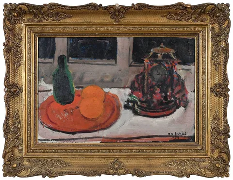 Aage Schad, Still Life with Oranges and a Clock, oil on canvas