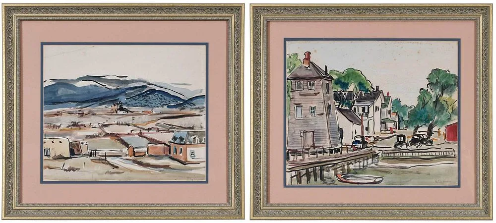 Philip Anthony Moose, Two Landscapes, both signed lower right "Philip Moose", the first inscribed verso "Near Santa Fe, N.M.", the second inscribed verso "South port, N.C., watercolor on sketch paper