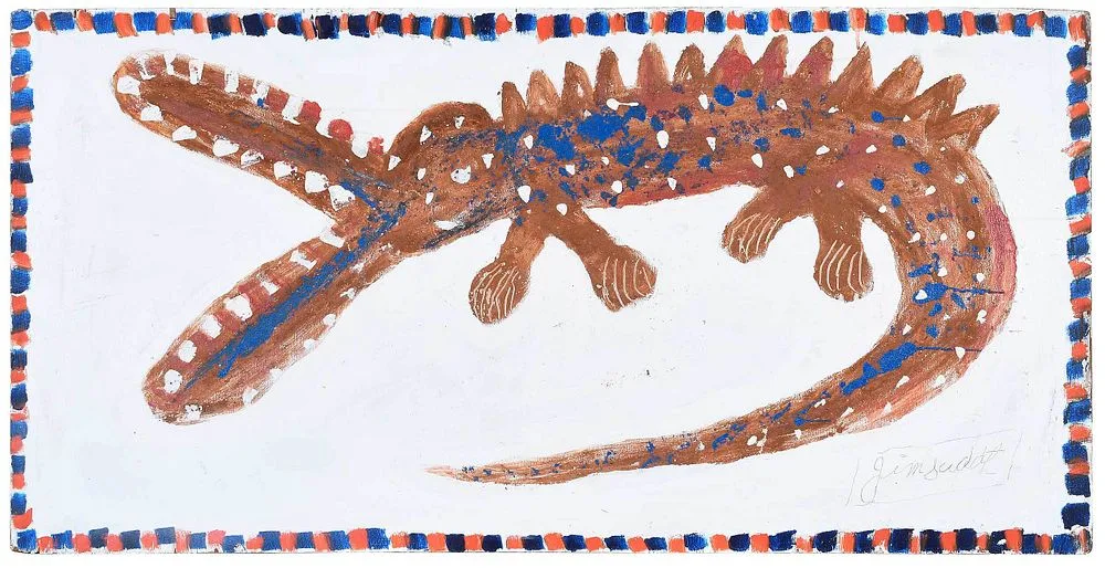 Gator by Jimmy Lee Sudduth, circa 1965, mixed media (paint/mud) on board, offered Oct 2021