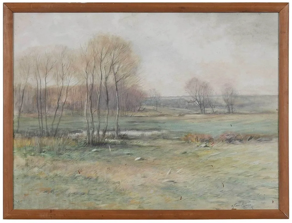 Spring Landscape by Alexander Theobald Van Laer, watercolor on board, offered Sep 2021