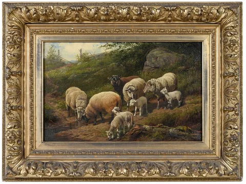 Sheep and Lambs by Arthur Fitzwilliam Tait, oil on canvas, sold Sep 2021